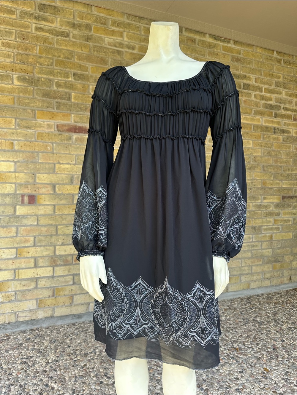 Y2K Sheer black embroidered babydoll dress by Max Studio